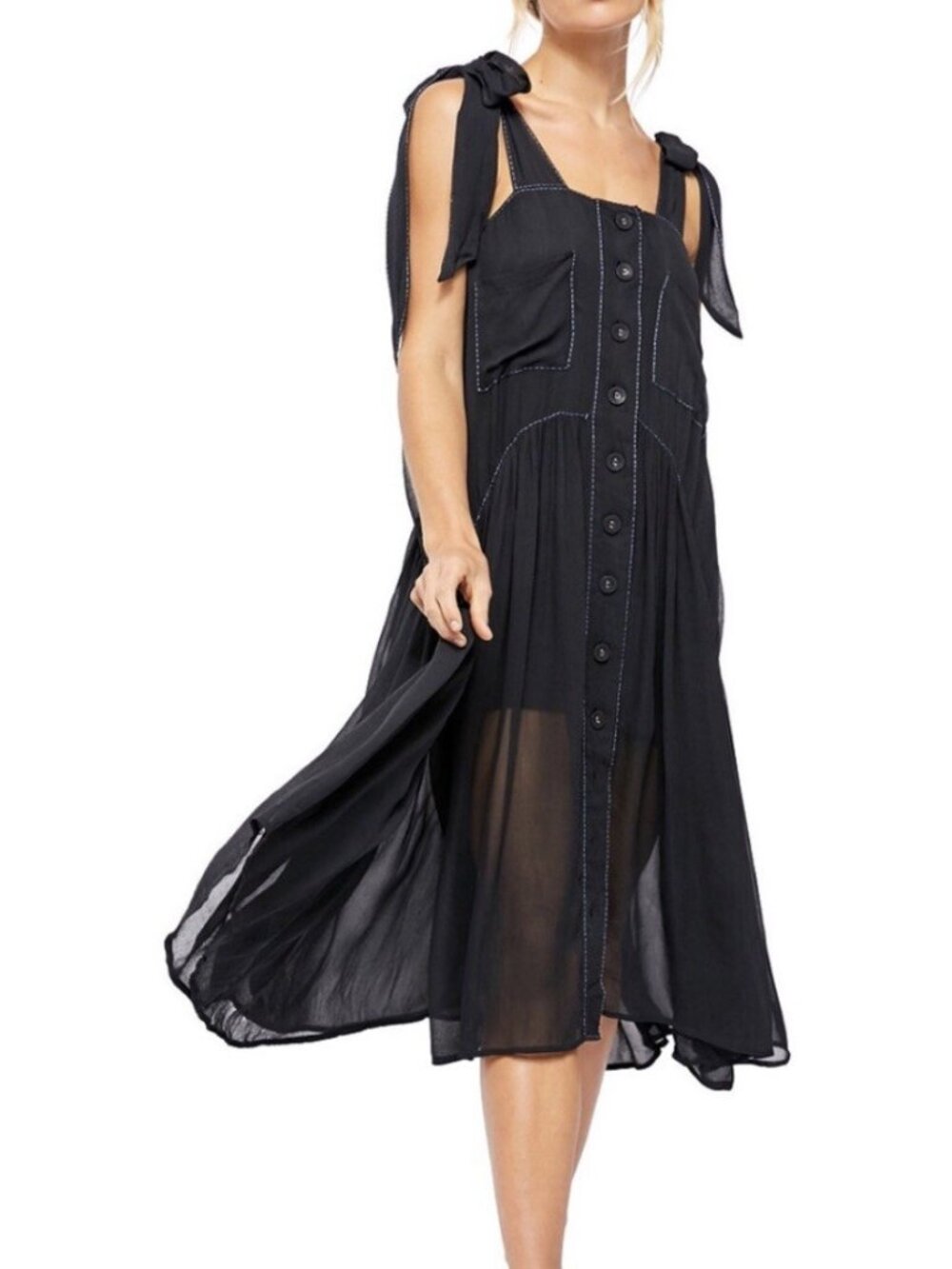 Free People Lou Lou Button Down Midi Utility Summer Overall Dress S M